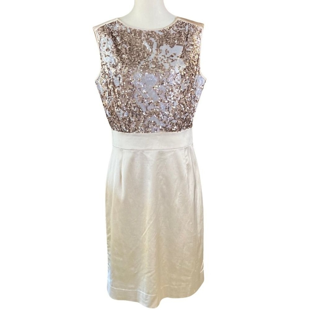 New Antonio Melani‎ Women's Dress Sz 6 Gold Viscose Sequin Sheath Party New